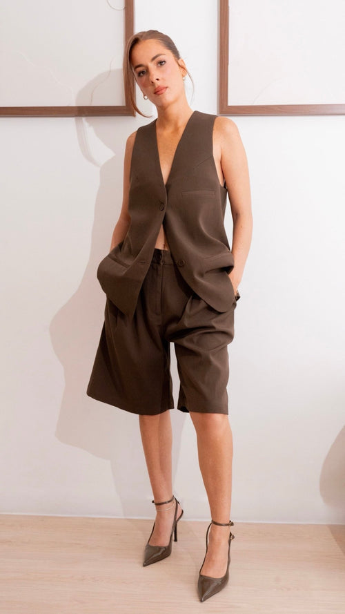 Bermuda à pinces femme marron - Amra