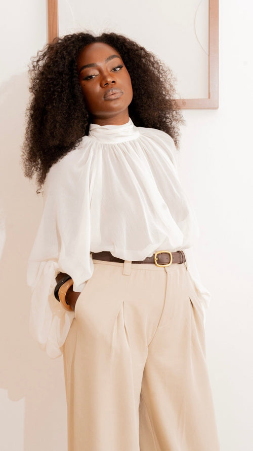 Blouse femme manches bouffantes en voile – coupe évasée - Amra
