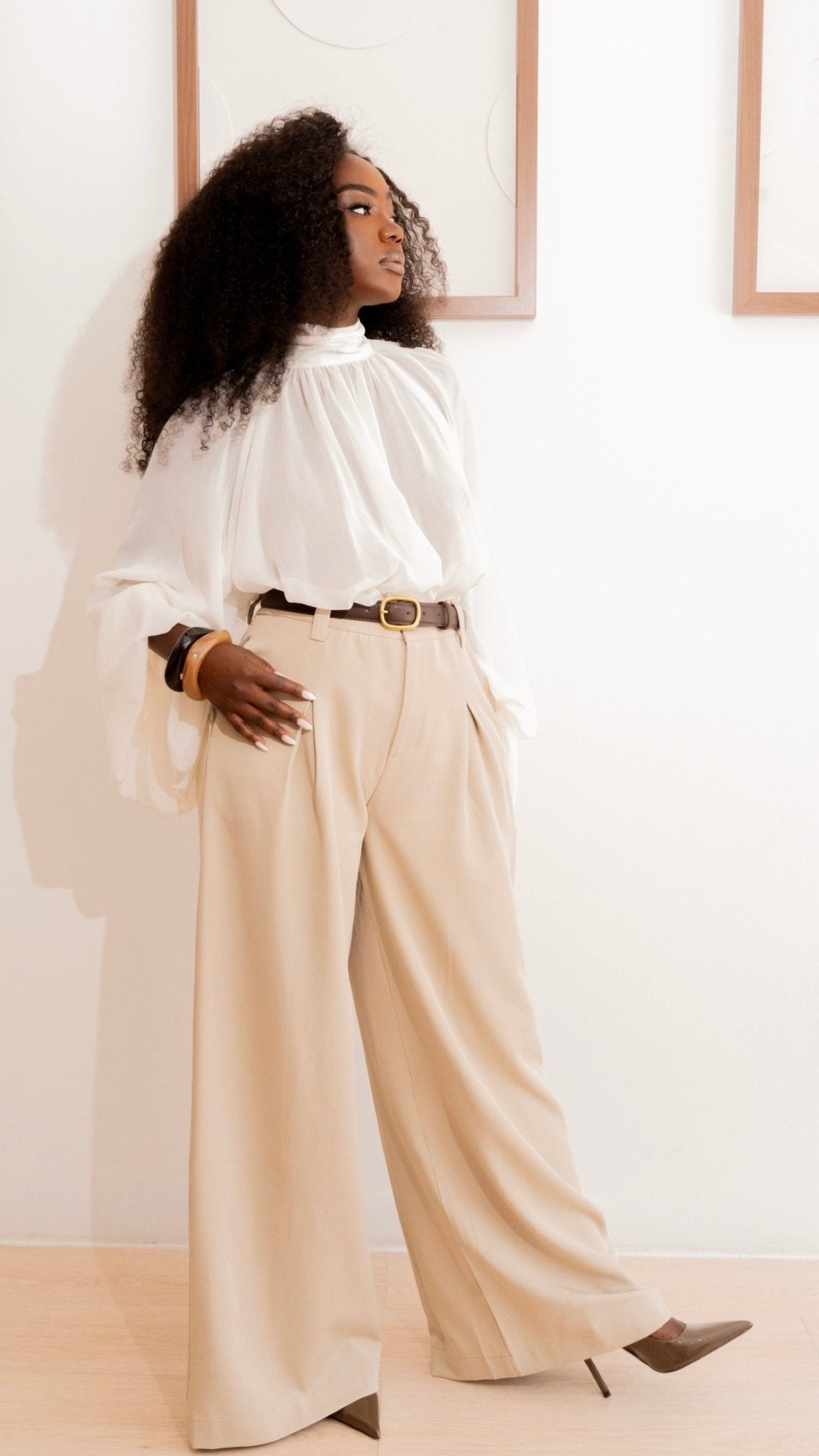 Pantalon large à pinces femme taupe - Amra