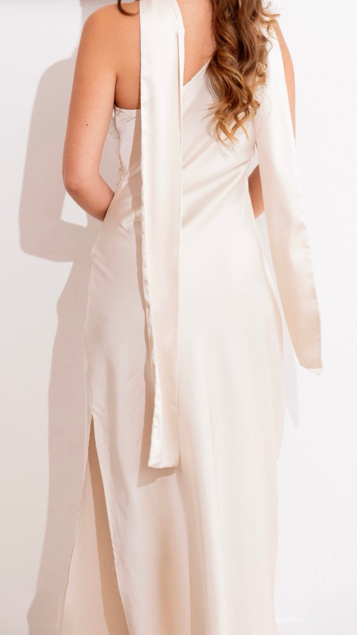Robe soirée asymétrique en satin femme - Amra
